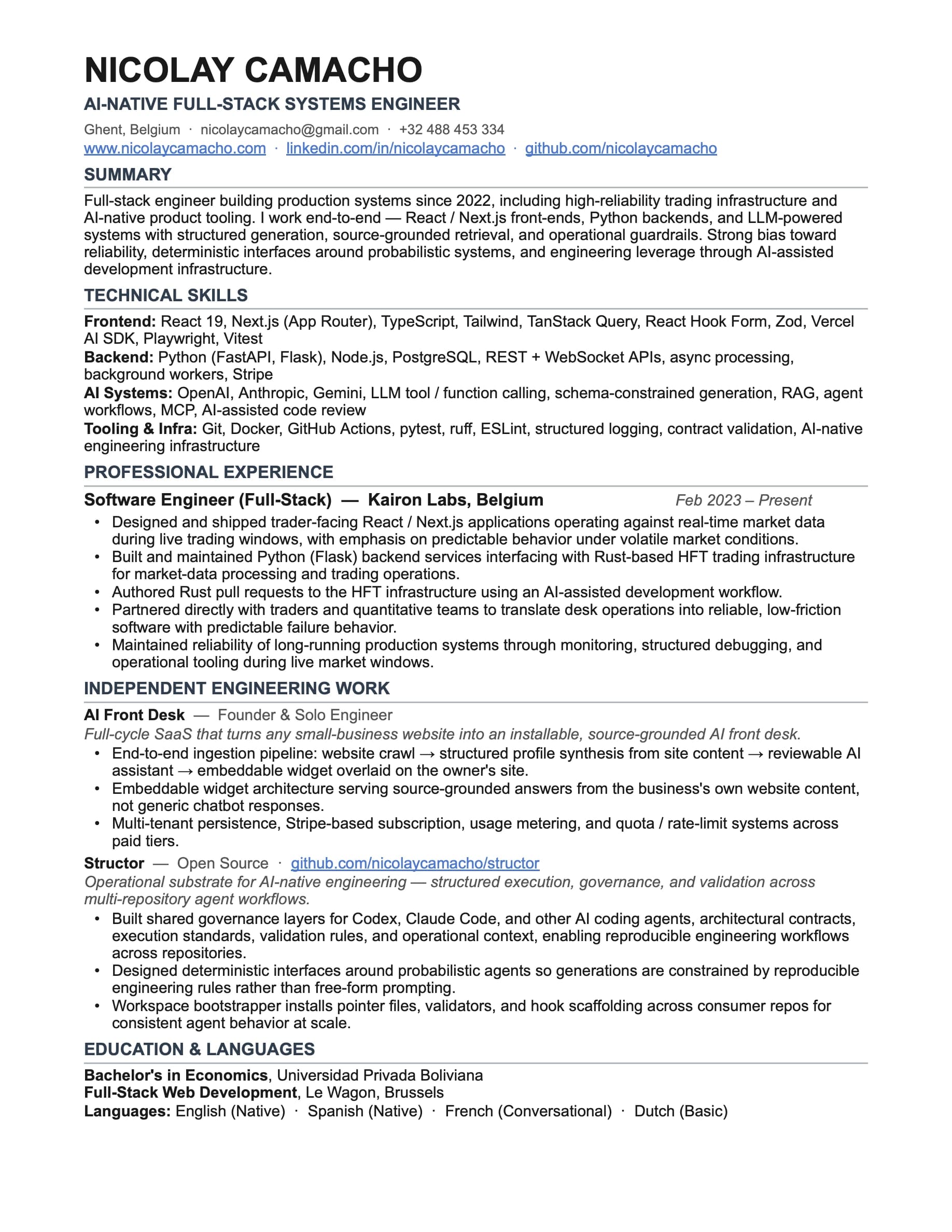 Resume preview for Nicolay Camacho